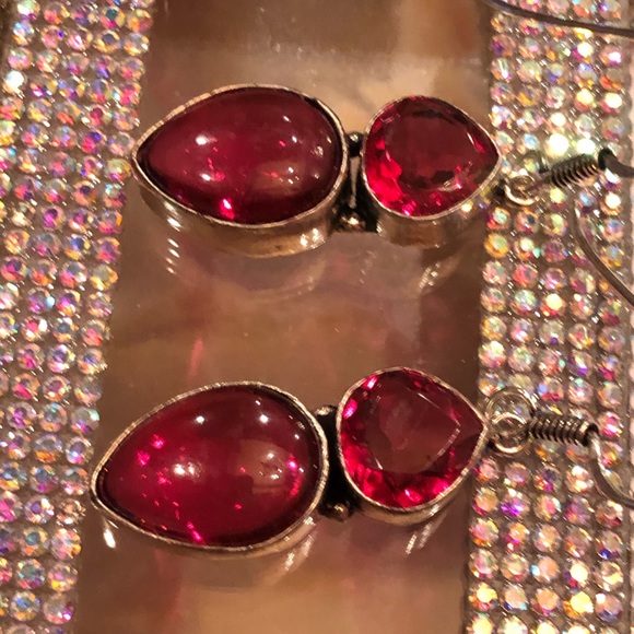 Red Onyx Silver Earrings - Picture 6 of 8